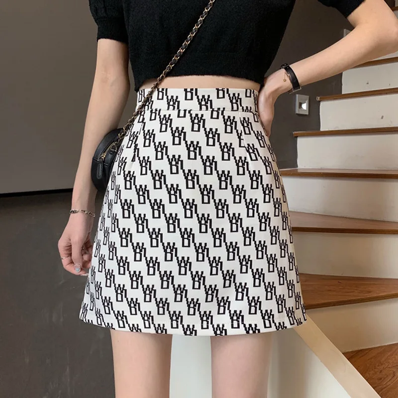 

Woman 2021 New Skirts Summer A-Line Printed Mini Skirts High Waist Casual Fashion Letter Vadim Mini Skirt Ropa Mujer