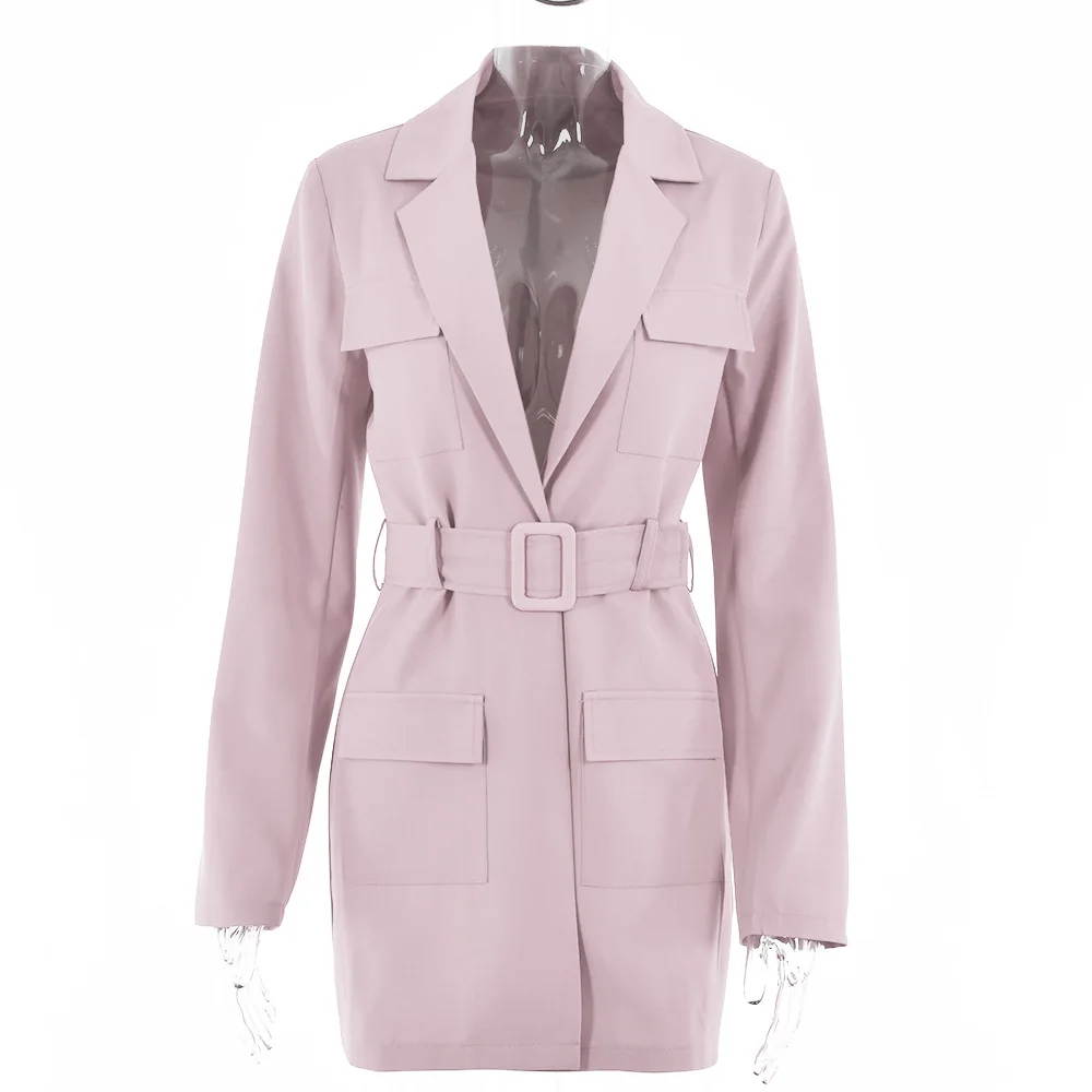 

Spring blazer women elegant oversized jacket fashion long sleeve coat women notched blazer belt pink jacket cute long coat green