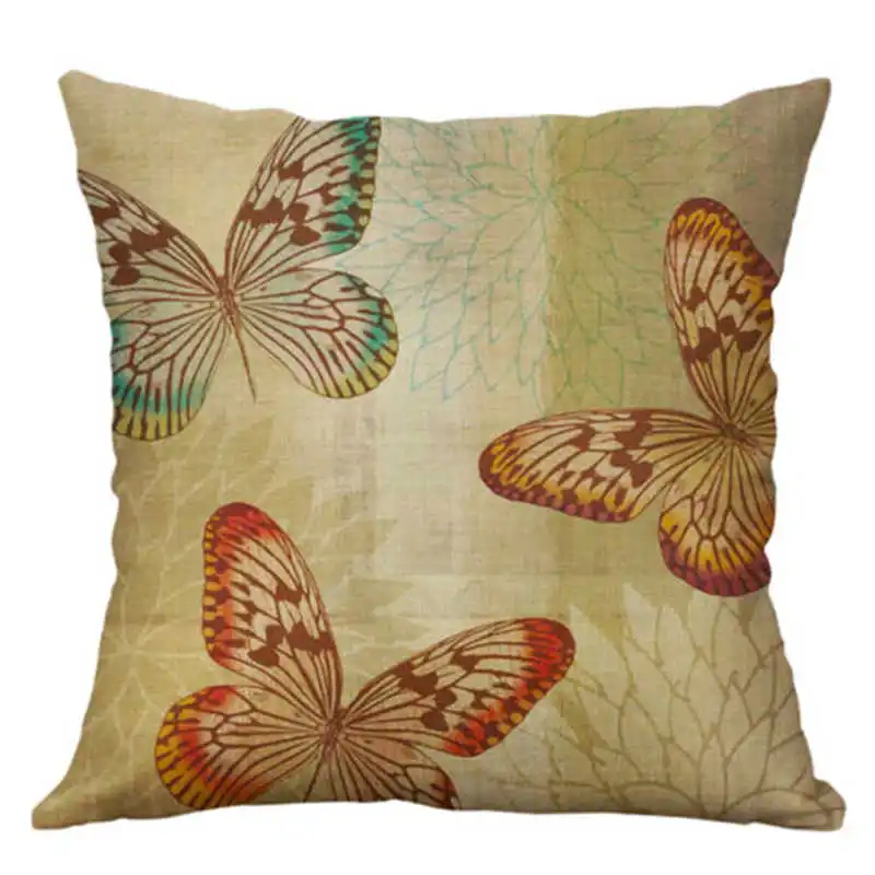 

Case Home Decor Butterfly Linen Cotton Cover 18'' Pillow Cushion Vintage