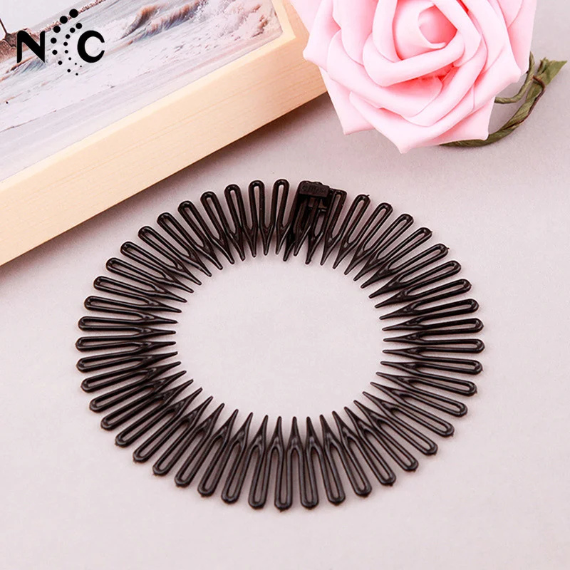 

5Pcs Plastic Full Circle Stretch Flexible Comb Teeth Headband Hair Hoop Band Clip Hairband For Face Wash Fixed Hair Accessories
