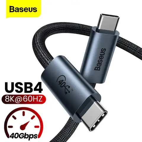 Baseus 100 Вт Thunderbolt 3/4 PD кабель 40 Гбит/с 8K @ 60 Гц Тип C USB 4, быстрое зарядное устройство, кабель для передачи данных, полнофункциональная Быстрая зар...