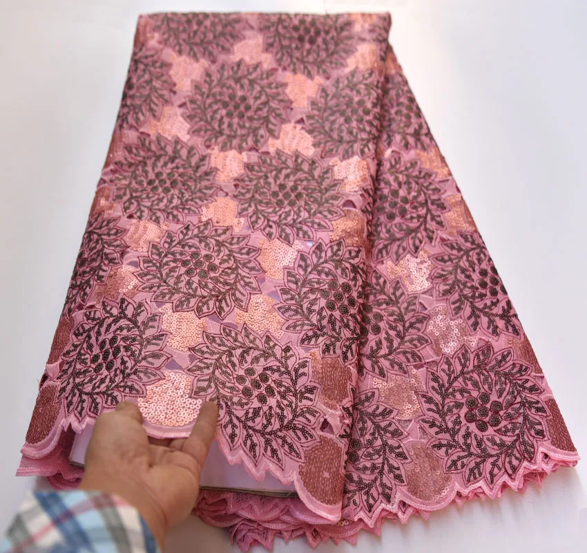 Нигерийская кружевная ткань 2019 Высококачественная блестящая органза персиковый
