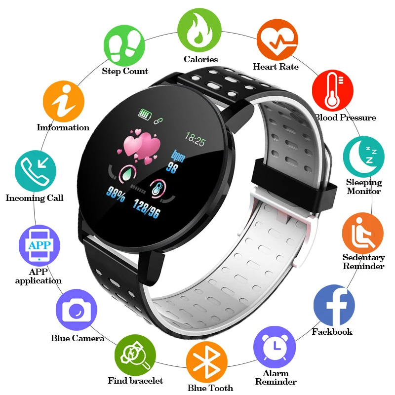 

Hot Sale Bluetooth 119plus Smart Watch Man Sport Smartband Fitness Tracker Heart Rate Blood Pressure Monitor Smartwatch Android