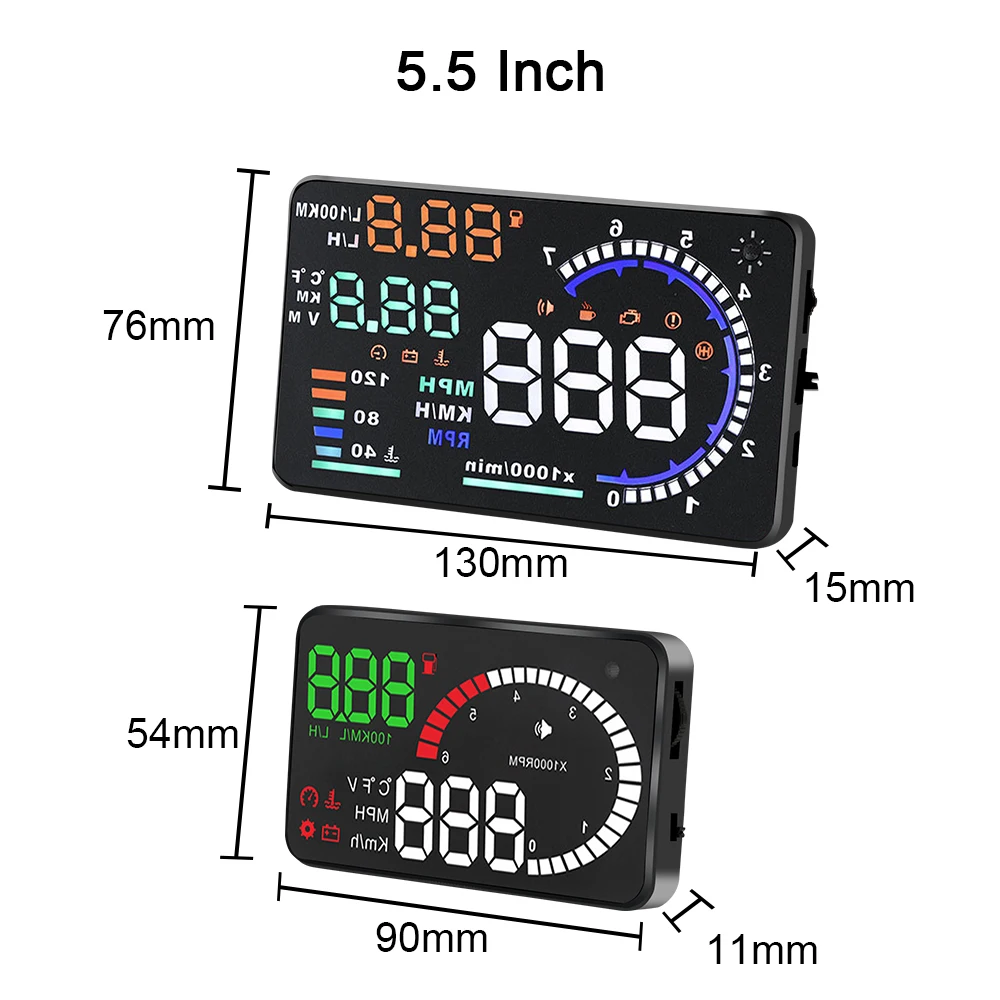 

LEEPEE 5.5" Speed Fuel Warning A8 LED Windshield Projector OBD2 HUD Car Head Up Display Data Diagnostic Tool Voltage Alarm 4" X6