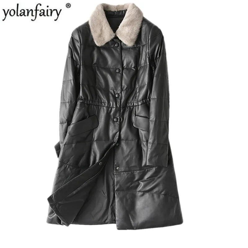 Женская зимняя куртка из натуральной овечьей кожи на утином пуху|Кожаные куртки|