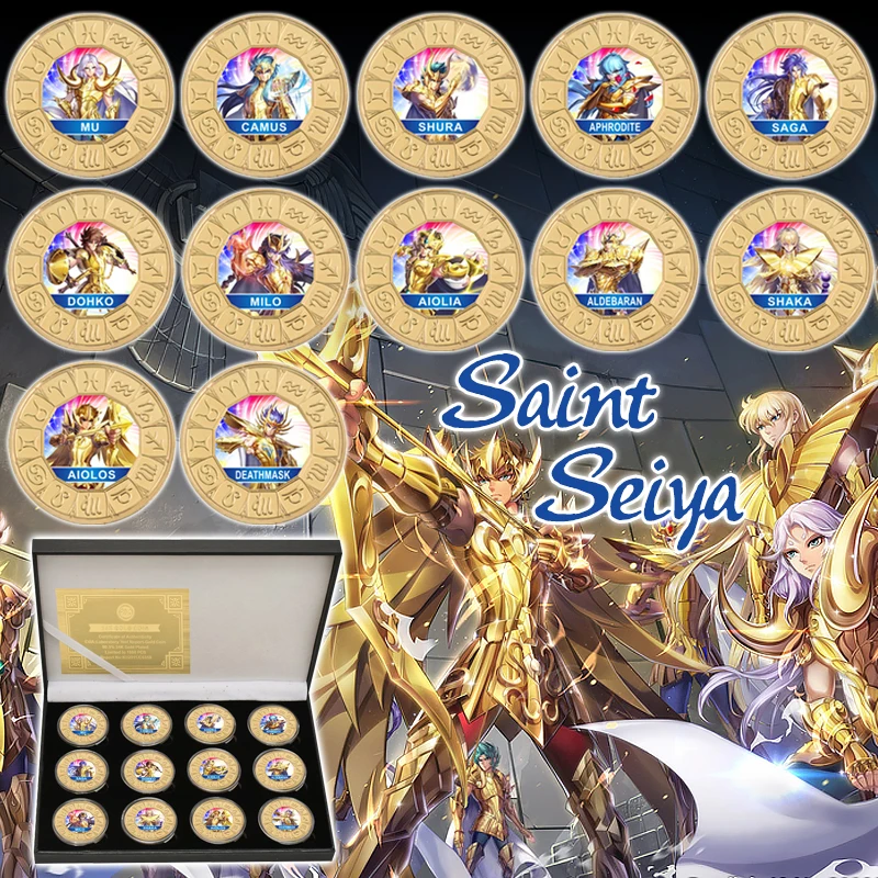 Набор юбилейных монет Saint Seiya со знаками Зодиака набор золотых с держателем для