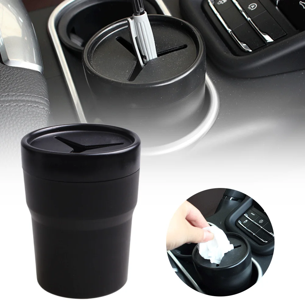 

Auto Portable Vehicle Black Rubbish Can Trash Dustbin Garbage Car Storage Box For Car Ashtray Car Accessories Mini Car Trash Bin