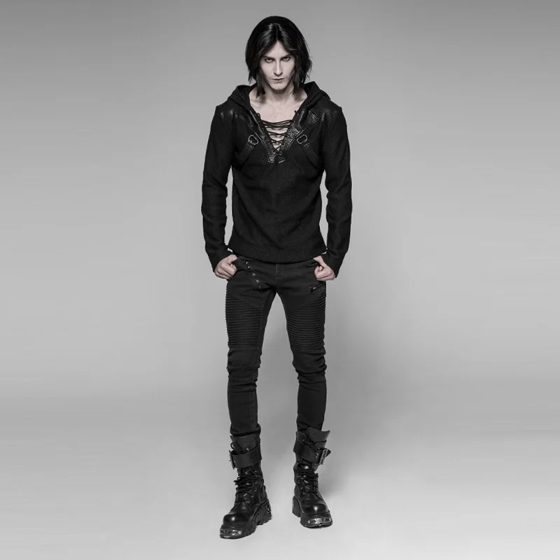 Мужские черные пуловеры в стиле панк готические повседневные Пуловеры из