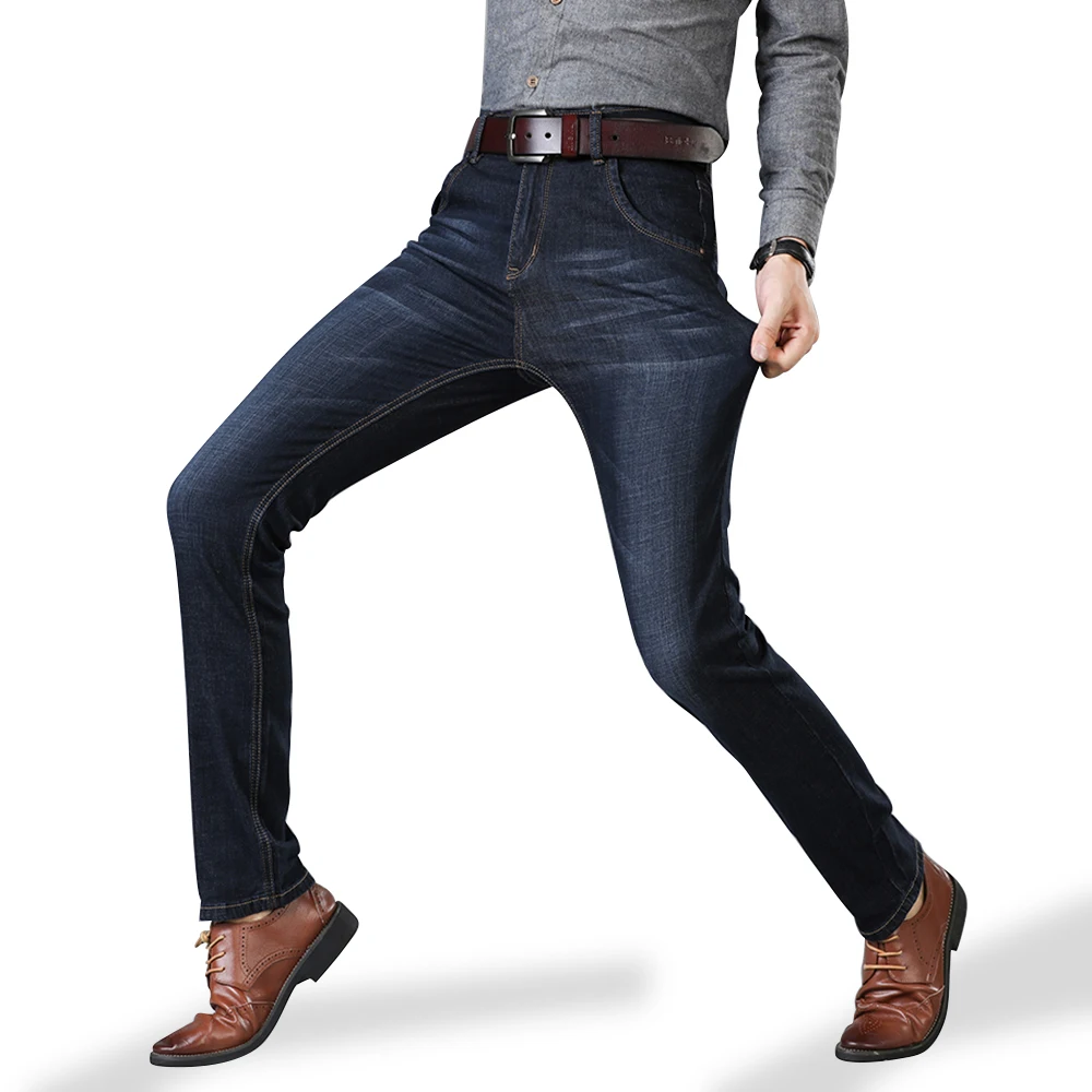 Модные мужские джинсы деловые повседневные Прямые Эластичные Обтягивающие
