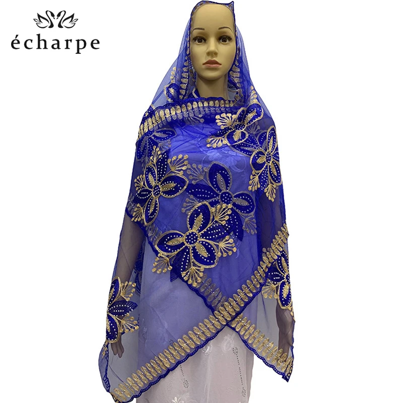 2020 HOT SALE !African women scarf muslim embroidery net hijab for shawls EC306 | Тематическая одежда и униформа
