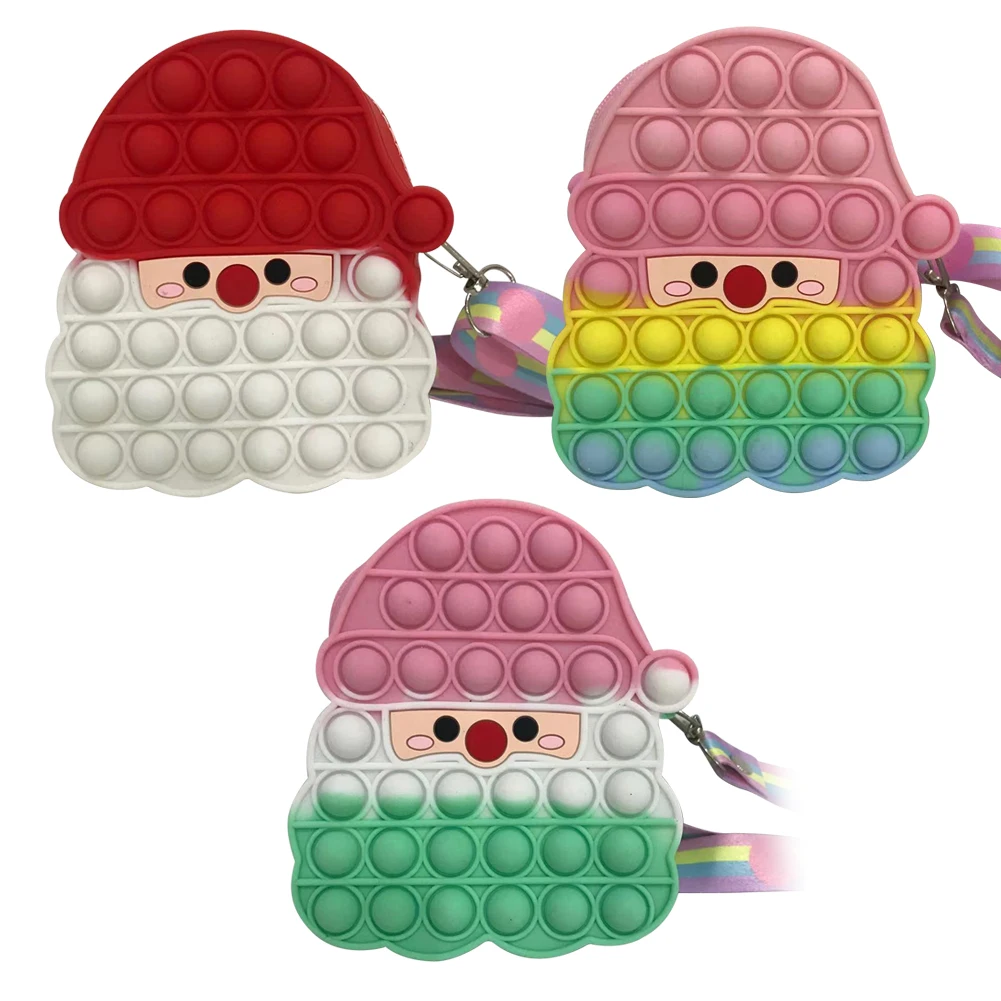 

Santa Head Push Bubble Silicone Shoulder Bag Autism Stress Reliever Toy with Adjustable Shoulder Strap Sensory Toy Coin Purse