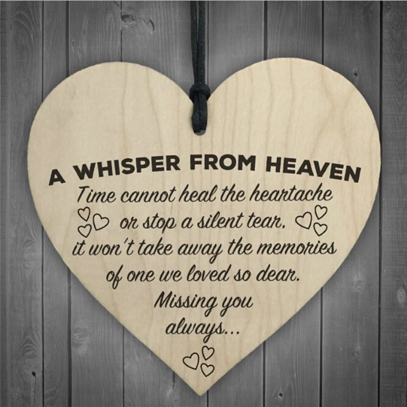 

Wooden Heart Hanging Memorial Plaque Commemorate Sign Tomb Tribute Gift For Who Lost Loved Ones