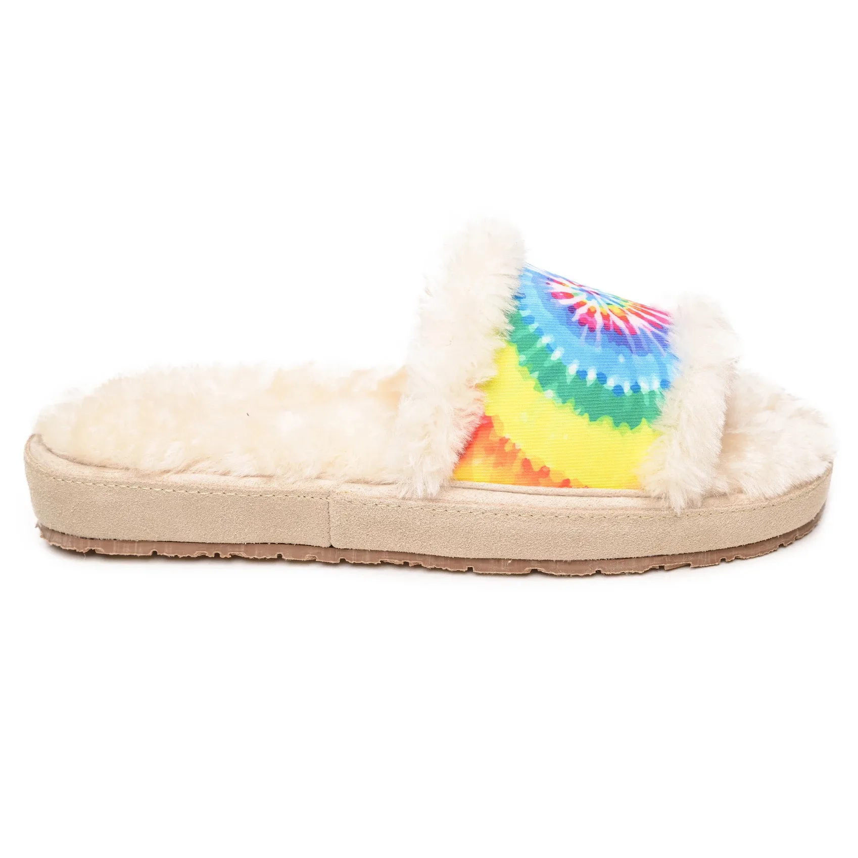 Женские домашние меховые тапочки Rainbow мягкие пушистые шлепанцы толстая плоская