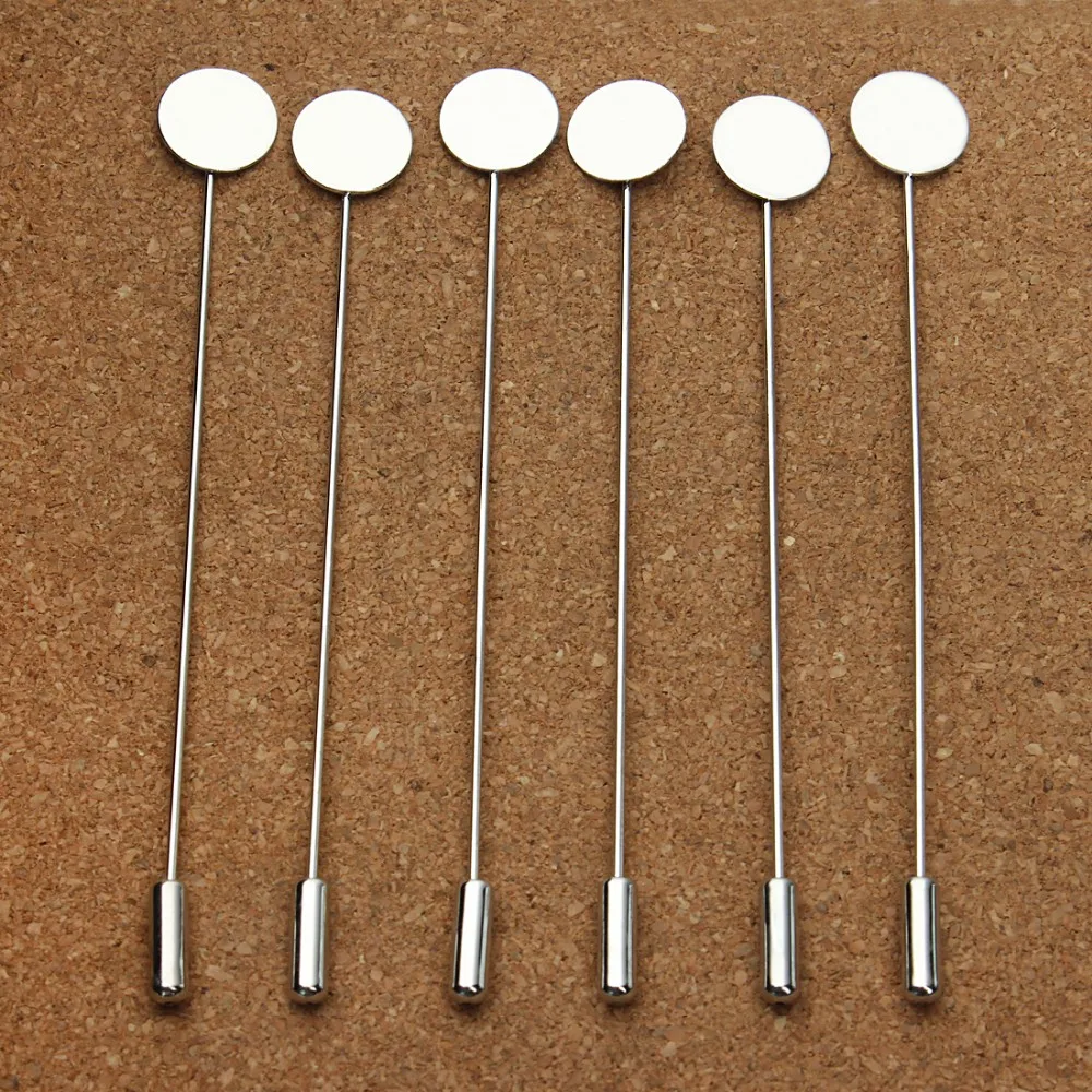 

10pcs 95mm Silver Color Copper Hat Brooch Pins 12mm Cabochon Settings DIY Jewelry Findings Brooch Lapel Pin Base for Women Men