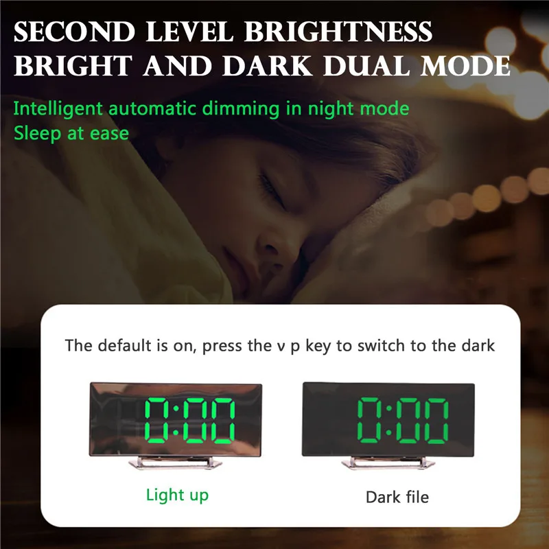 Цифровые настольные часы светодиодный зеркальный будильник электронные с