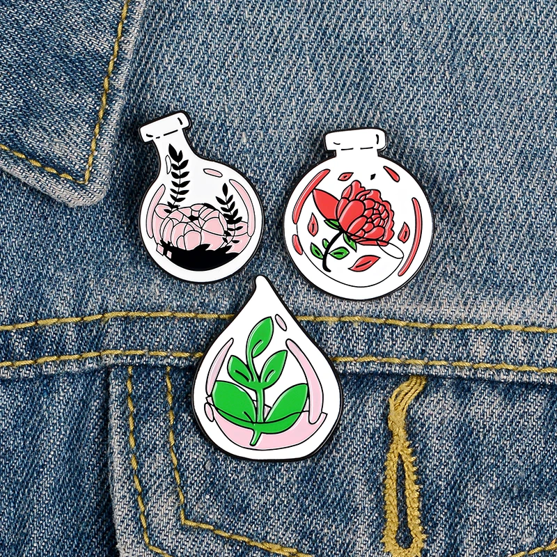 

Flower Plant Specimen Pins Glass Jar Texture Lapel Enamel Pins Fashion Brooches Badges Clothes Bag Pins Jewelry Gift For Friends
