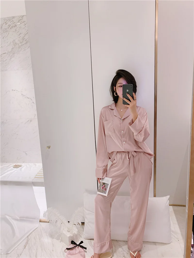 

New Spring And Summer Pajamas Suit Ladies Home Wear Solid Color Pocket Three-piece Suit Daily Wear Outside
