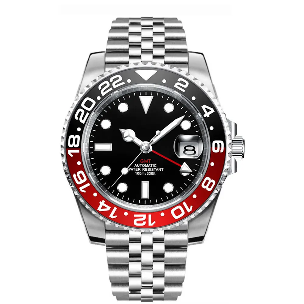 New Luxury Men Custom Logo Mechanical Wristwatch Luminous GMT Watch Top Brand Sapphire Glass 10Bar Male Clock Reloj Hombre |