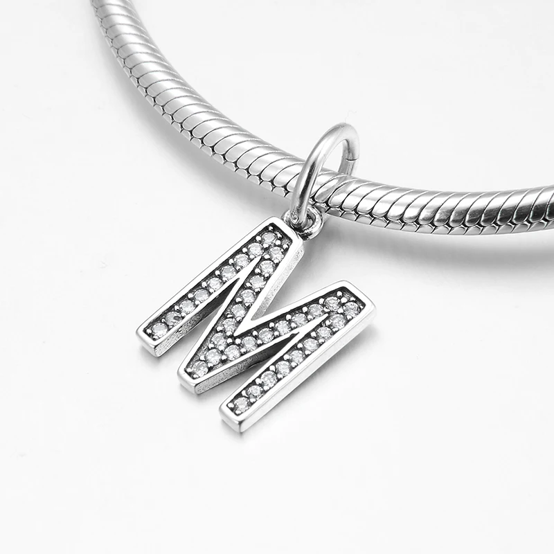 Настоящее серебро 925 пробы Новые Оптовые буквы алфавит М кулон бусины для