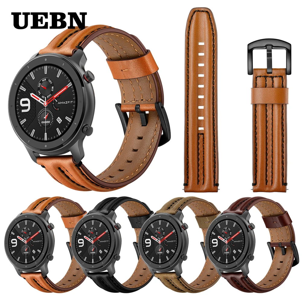

Ремешок UEBN из натуральной кожи для Xiaomi Huami GTR 47 мм и Stratos 3, ремешок для часов для Amazfit 1/2S, ремешки для часов