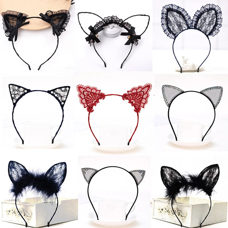 

1pc Solid Hair Bands Headband Hair Hoop Cute Lace Cat Ear Hairband for Women Girls Headwear Hair Accessory