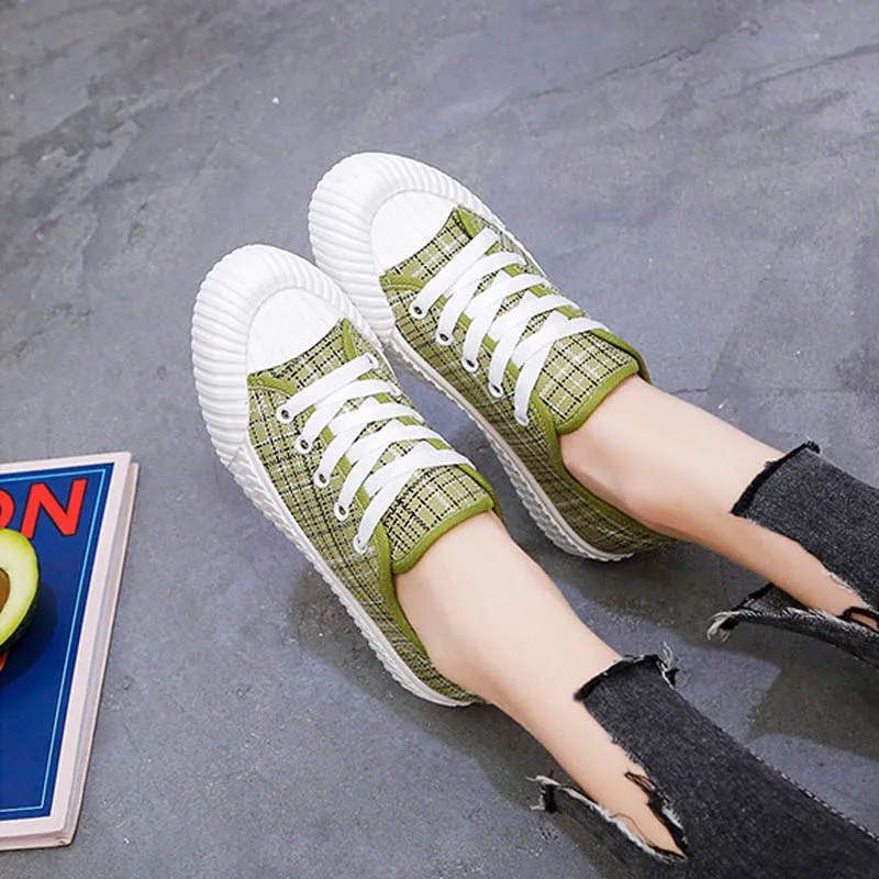 Женские кроссовки женские модные клетчатые Лоферы парусиновые туфли Mujer zapatilas
