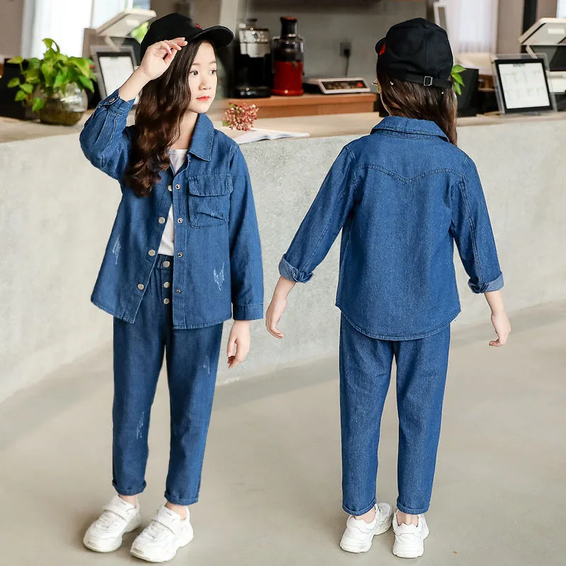 

Spring 2020 Kids Clothing Sets Teenage Girls 2 Pcs Denim Blouses Shirts & Jeans Pants Clothes Suits Children'sets Girl Outfits