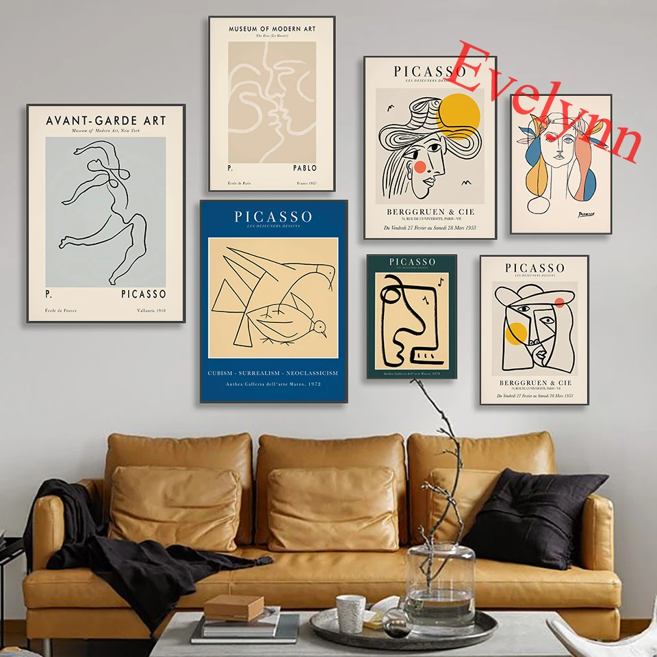 

Pablo Picasso Exhibition Poster,Pigeons Kiss Abstract Face Art,Danish Pastel Room Decor,Living Room Decor Canvas Wall Art Prints