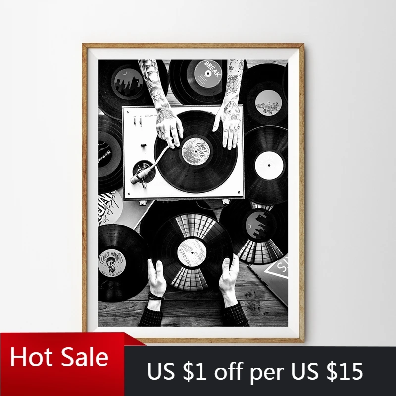 

Vinyl Records Wall Art Canvas Painting Nordic Print Vintage Photo Black White Wall Decor Picture For Posters Aesthetic Room Deco