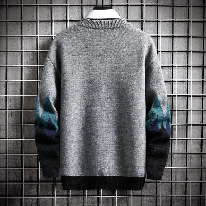 Pullover New O-Neck Men Sweater Loose 2021 Patchwork Autumn Fashion Winter Pattern Knitted Sweaters Mens Casual Bottom Shirt