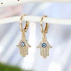 Серьги-кольца женские из Золотого Металла с фианитом, 1 пара, Турецкий Дурной глаз