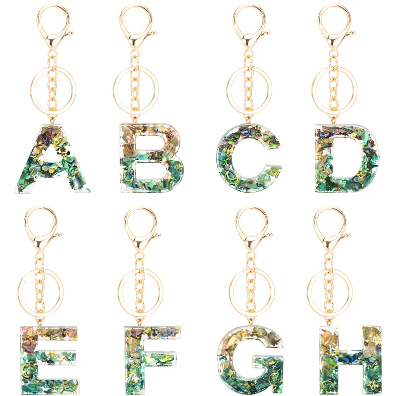 

1Pc New English Letters A-Z Gradient Resin Keychain Shell Pieces Filling Epoxy Star Moon Sequins Car Bag Key Rings Decor Pendant