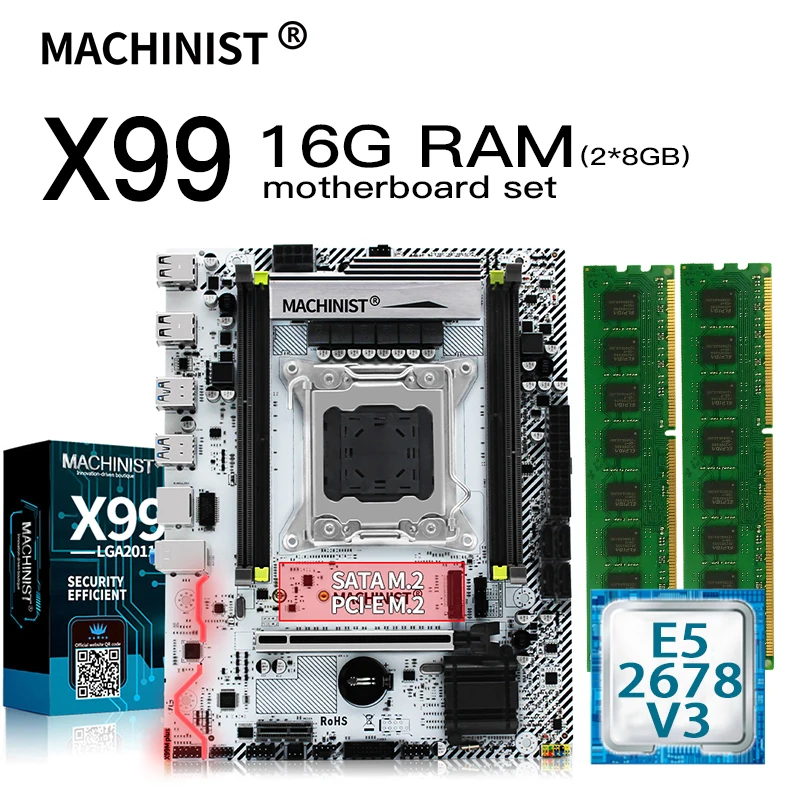 MACHINIST X99 LGA 2011 3 набор настольных материнских плат с процессором Intel Xeon E5 2678 V3 и 16G(2*8G)