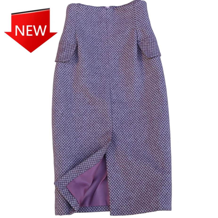 

Женская шерстяная юбка-карандаш с высокой талией и разрезом на бедрах