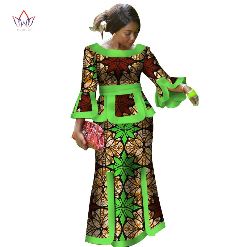 Africa Two Piece Set For Women Fashion Dashiki Wrist Sleeve African Clothes Bazin Plus Size Lady Clothing for Party WY2718