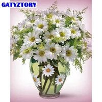gatyztory white feverfew flower painting by numbers kits for adults 40x50cm framed on canvas home decoration artwork oil paint