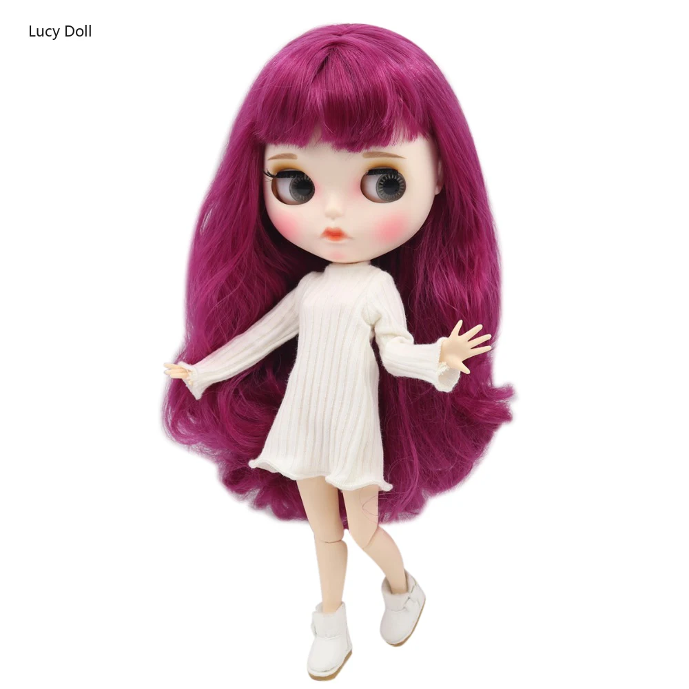 

Фабричная кукла blyтоу 1/6 Bjd, белое тело с кожей для суставов, фиолетовые волосы, Новый матовый лицо, резные губы с бровями, индивидуальное лицо...