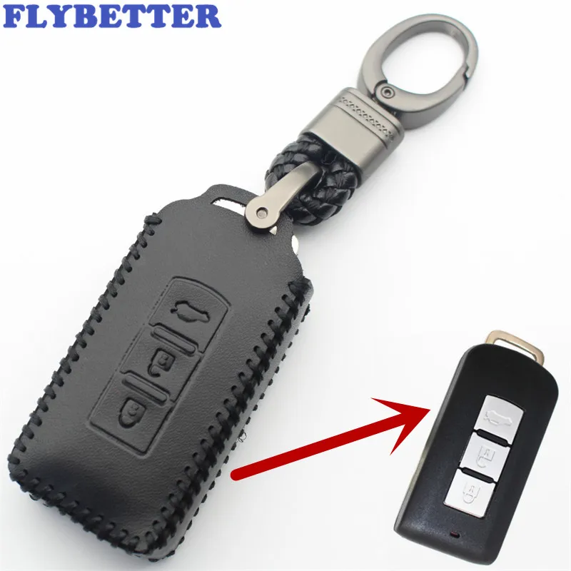 FLYBETTER натуральный кожаный брелок 3 Смарт-Кнопка чехол для Mitsubishi Outlander/Lancer/Pajero/ASX стайлинга автомобилей(B) L338