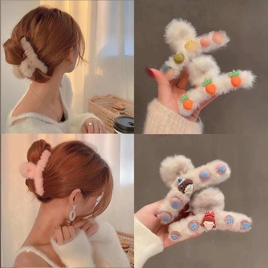 

Women Plush Hair Clip Korean Girl Shark Clip Acrylic Hairpins Hair Crab Claws Girls Make UP Washing Tool Accessories Decoration