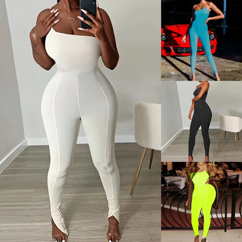 

2020 White One Shoulder Bodycon Matching Sets Women Sporty Casual Skinn Two Piece Outfits Sleeveless Top And Side Slit Pants