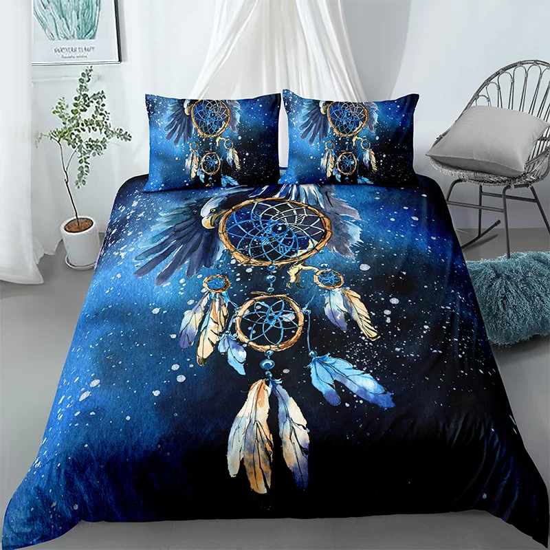 

3D Blue Feather Duvet Cover Comforter Covers Pillowcase Dream-catcher Bedding Set Soft Fabric King Twin Queen Size Home Textile