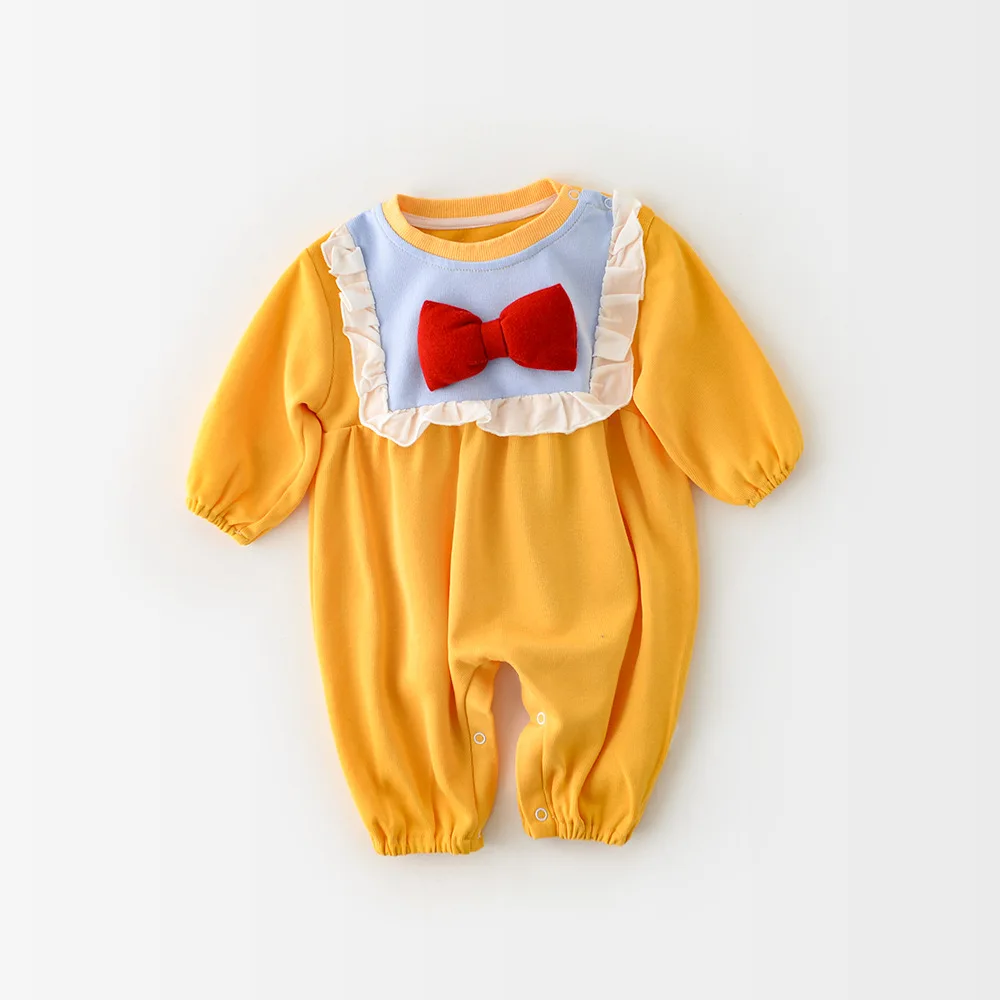 

Yg brand children's clothing 2021 spring new bow wrap fart baby long sleeve triangle long creeping suit