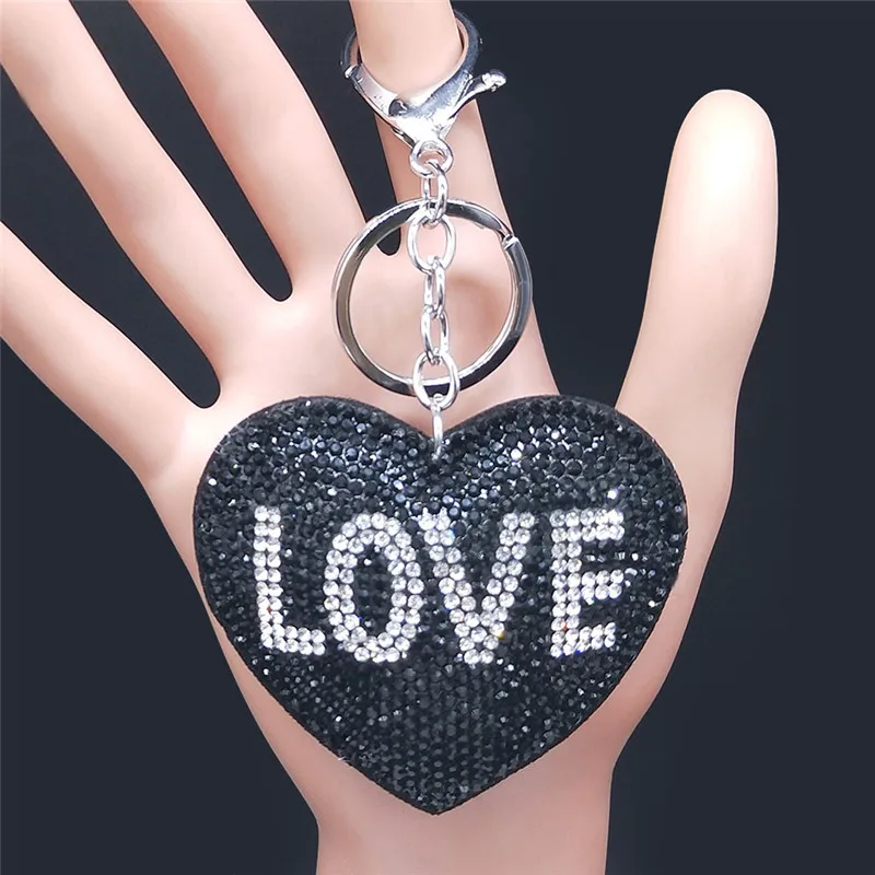 

Valentine's Day Gift Love Heart Crystal Keychain Bag Accessories Black Color Key Ring Jewelry llaveros para mujer K2515S01