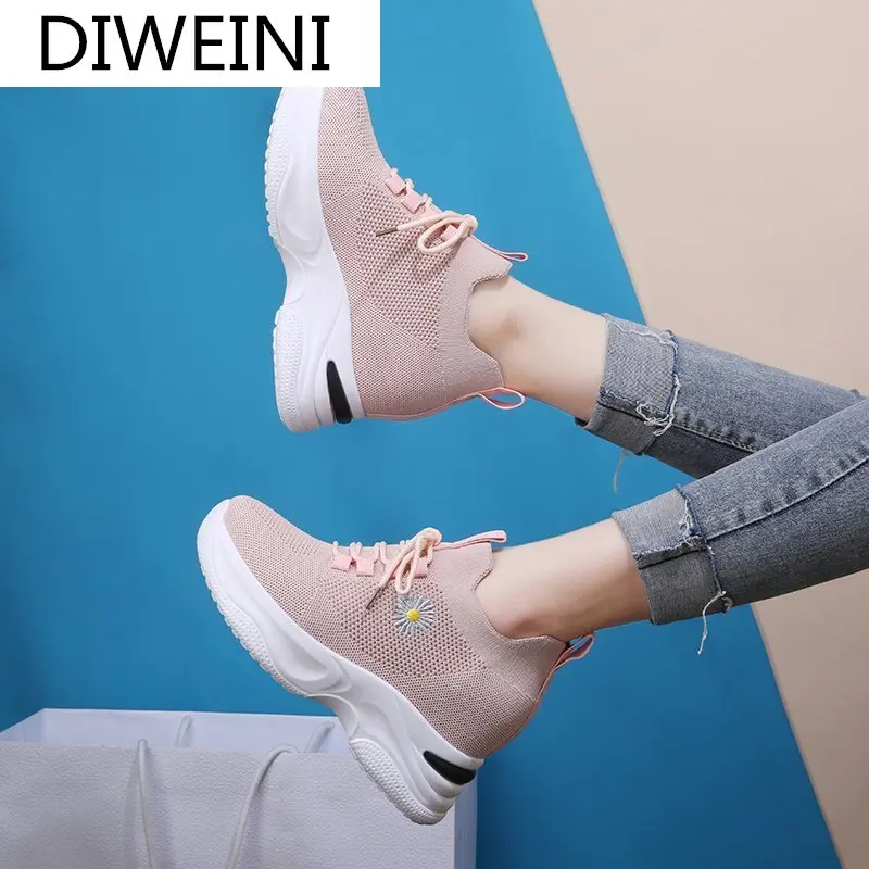 

2021 Autumn New Fashion Platform Sneakers Women Casual Shoes Flowers Mesh Breathable Women's Vulcanized Shoes Tenis Feminino
