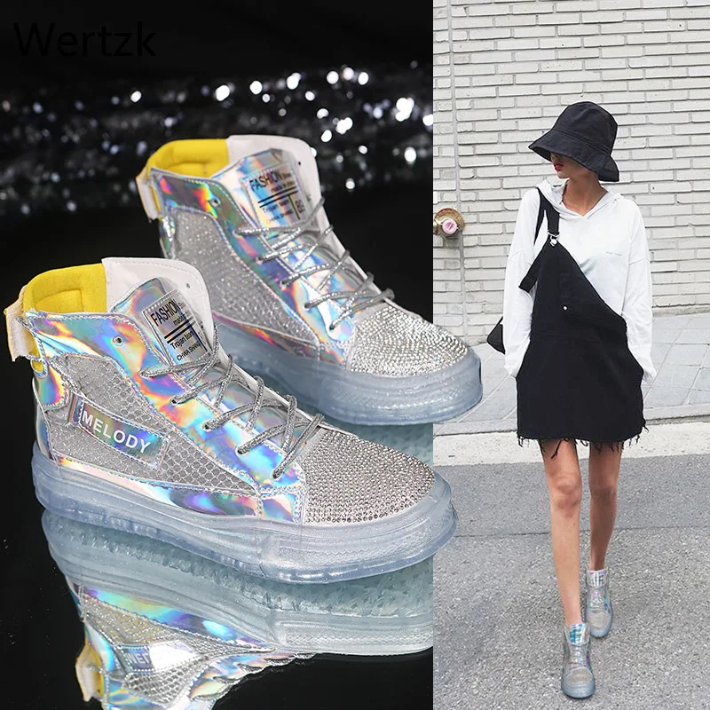 2019 модные золотистые высокий верх Для женщин ботинки Спорт на открытом воздухе