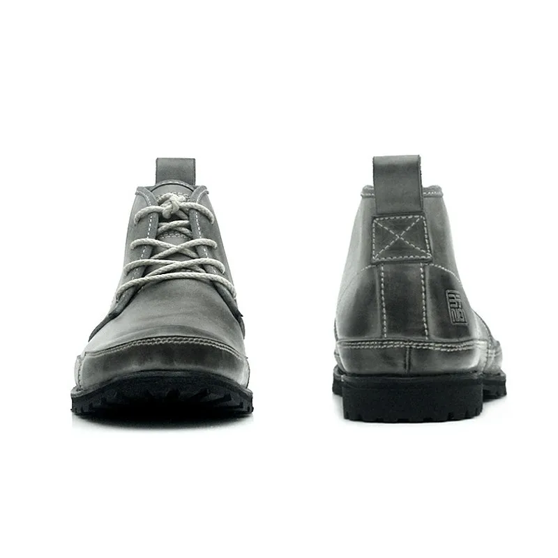 Мужские мотоциклетные ботинки из натуральной кожи серые удобные ботильоны в