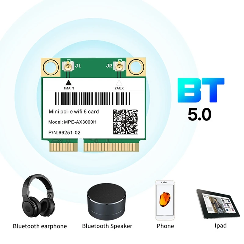 

2974Mbps Wifi 6 Mini PCI-E Card 2.4G/5Ghz Bluetooth 5.0 Wireless Network Wlan Wifi Card 802.11Ax/Ac Windows 10 Laptop