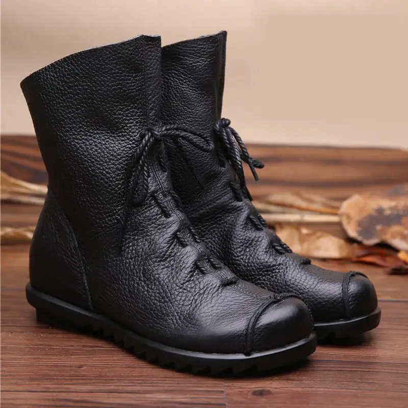 Кожаные ботинки женские сезон осень зима Женские в стиле ретро оригинальные