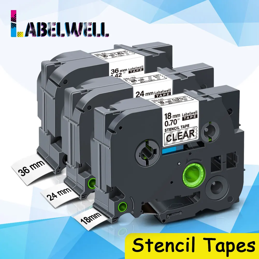 Labelwell 1 шт. 18/24/36 мм этикетка совместимый для Трафарет Ленты STe-141 STe-151 STe-161 черный на