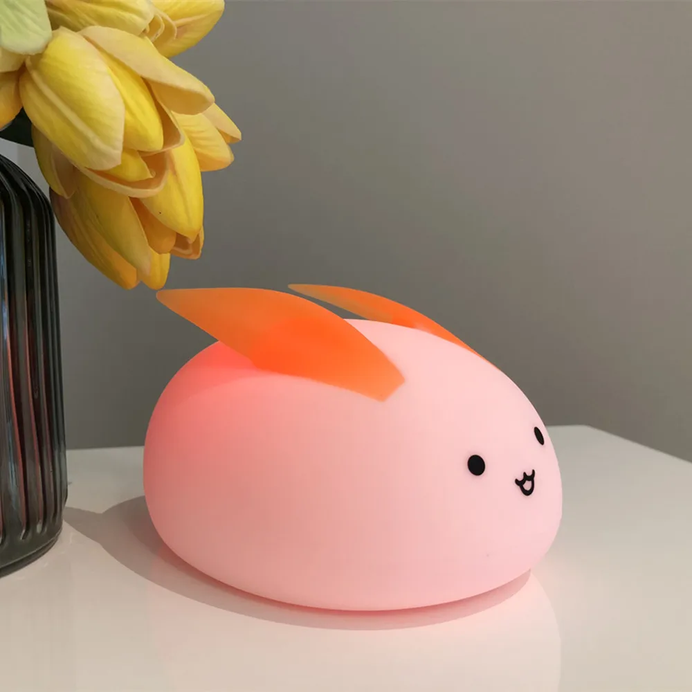 

Rabbit LED Night Light Touch Sensor Colorful Battery Powered Bedroom Silicone Bunny Bedroom Bedside Lamp for Children Baby Gift